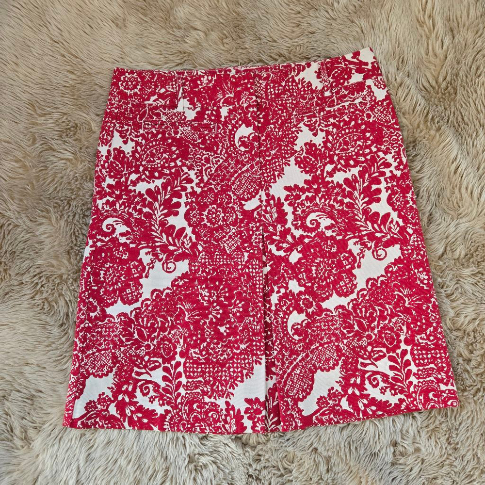 Talbots Size 10 Red White Print Stretch Mini Skirt Vintage Women's Clothes